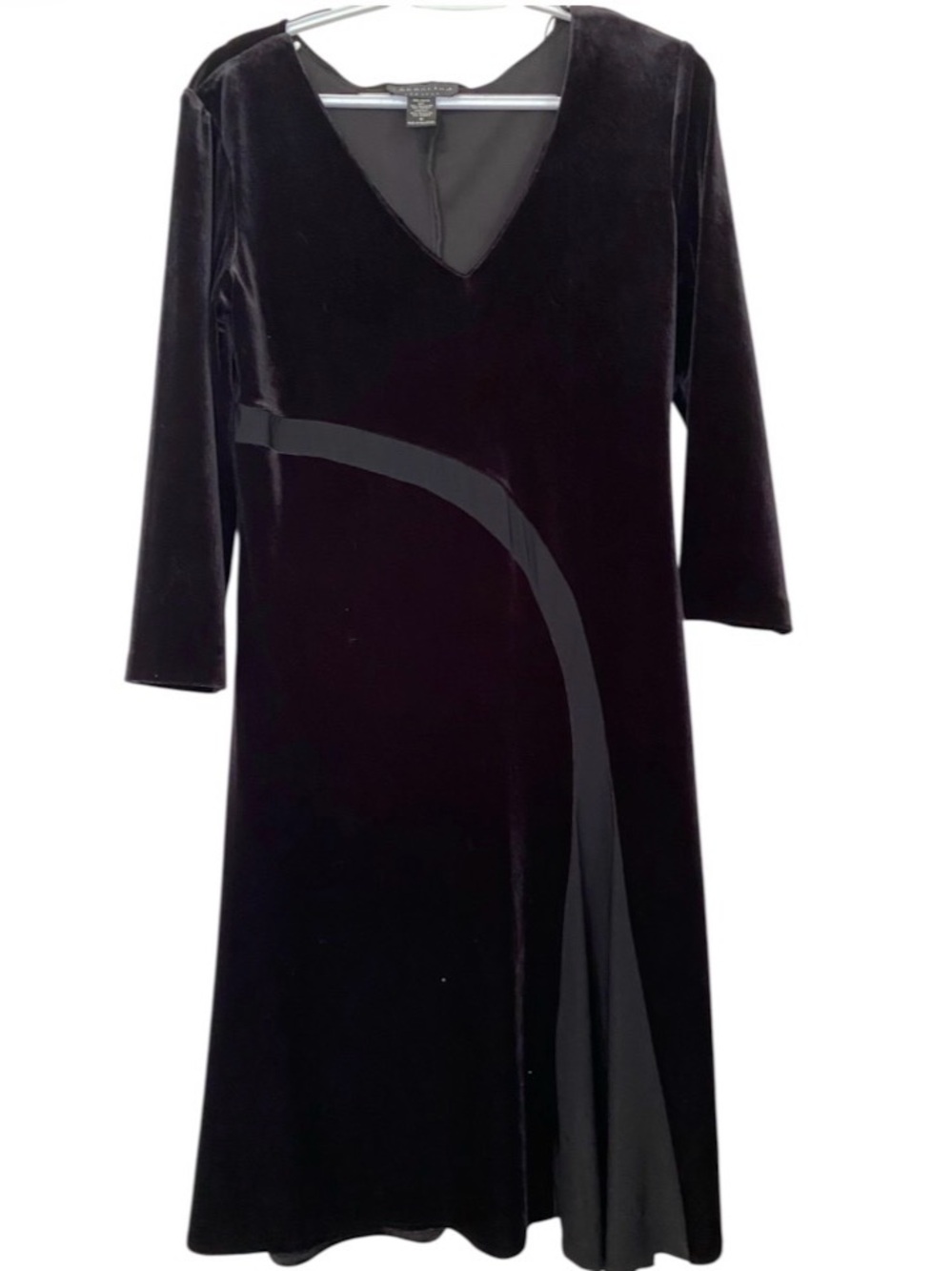 connected apparel Black Velvet vintage 90’s Midi Dress with Curved Panel size 8